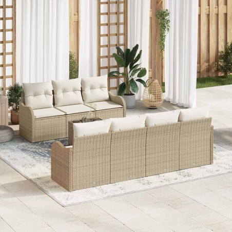 Set di Sofà da Giardino vidaXL 8 Pezzi con Cuscini Beige Polyrattan