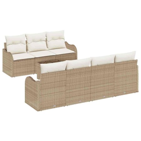 Set di Sofà da Giardino vidaXL 8 Pezzi con Cuscini Beige Polyrattan