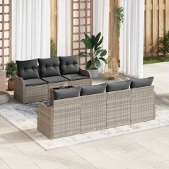 vidaXL Set divano da giardino 8 pezzi con cuscini grigio chiaro in polyrattan