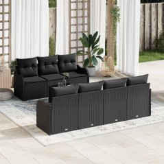 Set di Divani da Giardino vidaXL 8 Pezzi con Cuscini Nero Polyrattan
