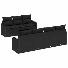 Set di Divani da Giardino vidaXL 8 Pezzi con Cuscini Nero Polyrattan