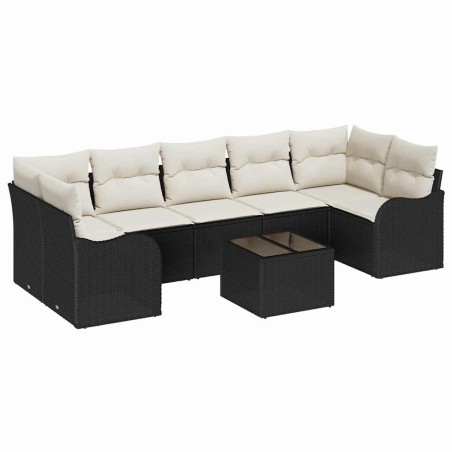 Set Divano da Giardino vidaXL 8 Pezzi con Cuscini Nero Rattan Polietilene