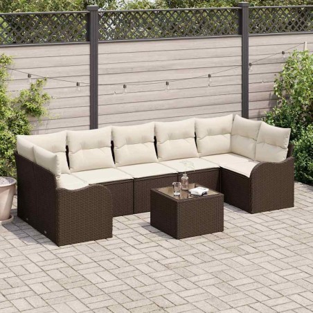 Set di divani da giardino vidaXL 8 pezzi con cuscini marrone polyrattan