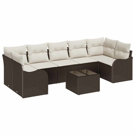 Set di divani da giardino vidaXL 8 pezzi con cuscini marrone polyrattan