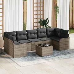Set da giardino vidaXL a 8 pezzi con cuscini grigi in polyrattan