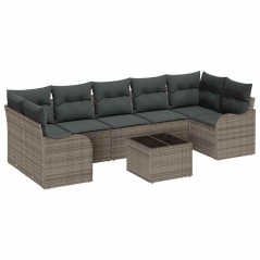 Set da giardino vidaXL a 8 pezzi con cuscini grigi in polyrattan