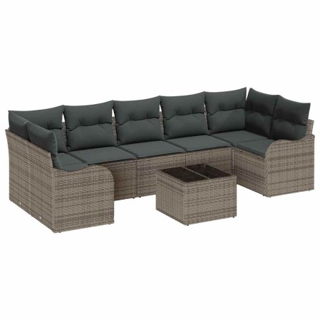 Set da giardino vidaXL a 8 pezzi con cuscini grigi in polyrattan