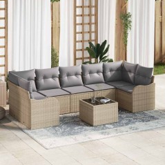 Set Divano da Giardino vidaXL 8 Pezzi con Cuscini Beige Polyrattan