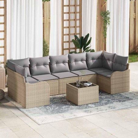 Set Divano da Giardino vidaXL 8 Pezzi con Cuscini Beige Polyrattan