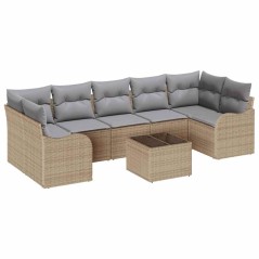 Set Divano da Giardino vidaXL 8 Pezzi con Cuscini Beige Polyrattan