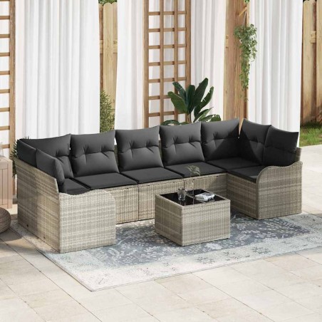 Set divano da giardino vidaXL 8 pezzi con cuscini grigio chiaro in polyrattan