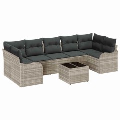 Set divano da giardino vidaXL 8 pezzi con cuscini grigio chiaro in polyrattan