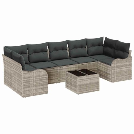 Set divano da giardino vidaXL 8 pezzi con cuscini grigio chiaro in polyrattan