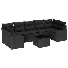 Set di Divani da Giardino vidaXL 8 Pezzi con Cuscini Nero Polyrattan
