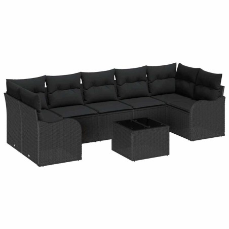 Set di Divani da Giardino vidaXL 8 Pezzi con Cuscini Nero Polyrattan