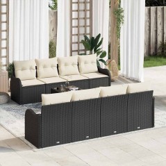 Set di divani da giardino vidaXL da 9 pezzi con cuscini in polirattan nero