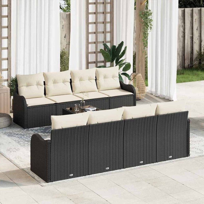 Set di divani da giardino vidaXL da 9 pezzi con cuscini in polirattan nero Set di divani da giardino vidaXL da 9 pezzi con cuscini in polirattan nero