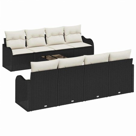 Set di divani da giardino vidaXL da 9 pezzi con cuscini in polirattan nero