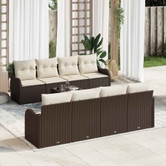 Set Divano da Giardino vidaXL 9 Pezzi con Cuscini Marrone Polyrattan