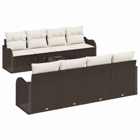 Set Divano da Giardino vidaXL 9 Pezzi con Cuscini Marrone Polyrattan