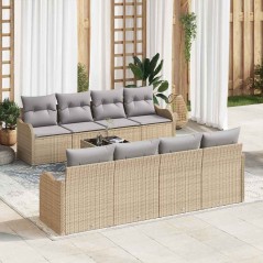 Set Divano Giardino vidaXL 9 Pezzi con Cuscini Beige Polyrattan