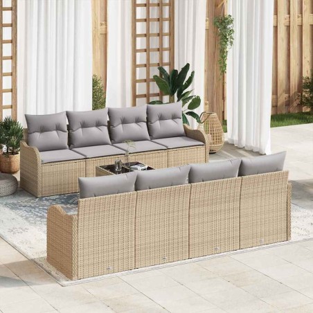 Set Divano Giardino vidaXL 9 Pezzi con Cuscini Beige Polyrattan