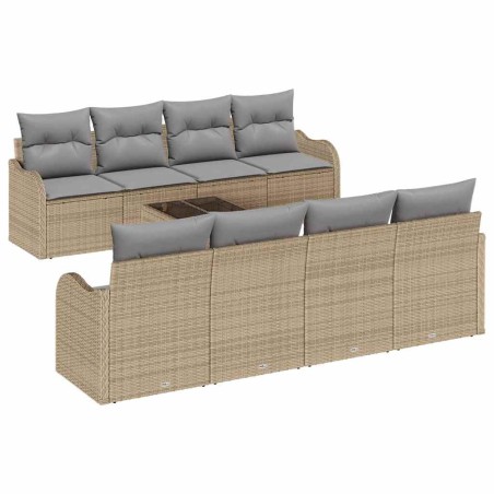 Set Divano Giardino vidaXL 9 Pezzi con Cuscini Beige Polyrattan