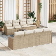 Set di divani da giardino vidaXL da 9 pezzi con cuscini beige in polyrattan