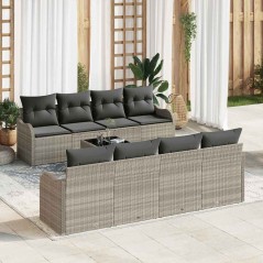 Set di Divani da Giardino vidaXL 9 Pezzi Grigio Chiaro Rattan Poliestere