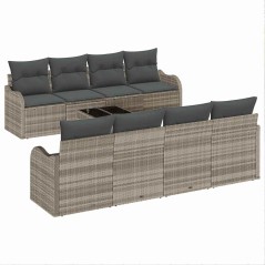 Set di Divani da Giardino vidaXL 9 Pezzi Grigio Chiaro Rattan Poliestere