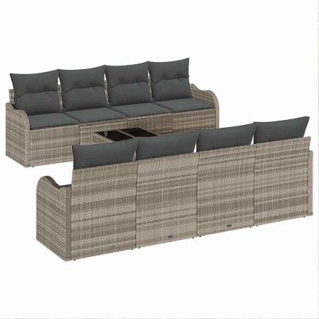 Set di Divani da Giardino vidaXL 9 Pezzi Grigio Chiaro Rattan Poliestere