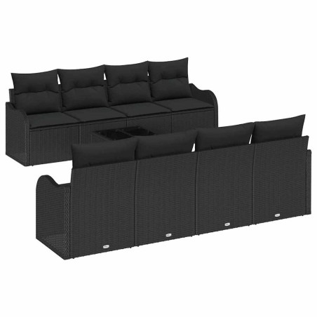 Set Divano Giardino 9 Pezzi con Cuscini Neri in Rattan Sintetico