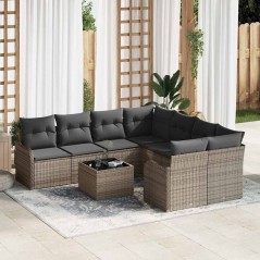 Set Divano da Giardino vidaXL 9 Pezzi con Cuscini Grigio Polyrattan