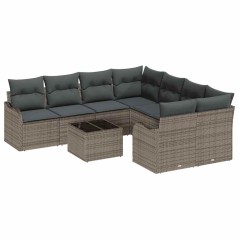 Set Divano da Giardino vidaXL 9 Pezzi con Cuscini Grigio Polyrattan