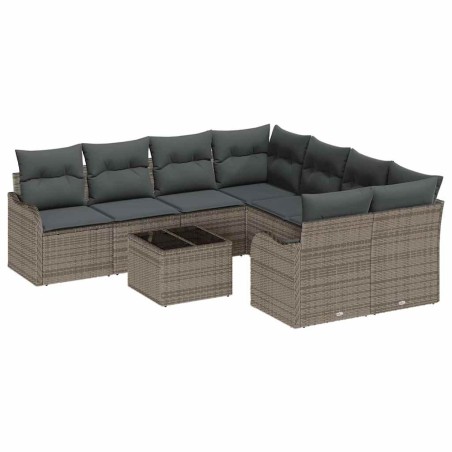 Set Divano da Giardino vidaXL 9 Pezzi con Cuscini Grigio Polyrattan