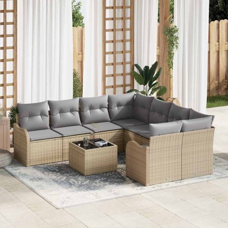 vidaXL Set Divano da Giardino 9 Pezzi con Cuscini Beige Polyrattan