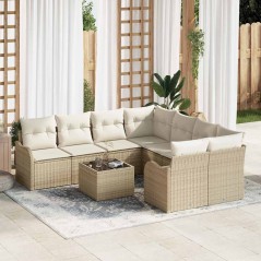 vidaXL Set di divani da giardino da 9 pezzi con cuscini beige polirattan