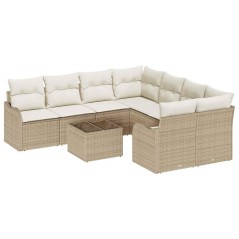 vidaXL Set di divani da giardino da 9 pezzi con cuscini beige polirattan