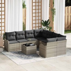 Set da giardino vidaXL 9 pezzi con cuscini grigio chiaro polyrattan