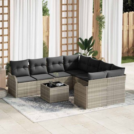 Set da giardino vidaXL 9 pezzi con cuscini grigio chiaro polyrattan