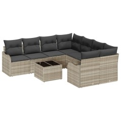 Set da giardino vidaXL 9 pezzi con cuscini grigio chiaro polyrattan