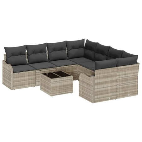 Set da giardino vidaXL 9 pezzi con cuscini grigio chiaro polyrattan