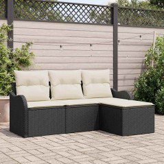 vidaXL Set di divani da giardino 4 pezzi con cuscini in rattan polyrattan nero