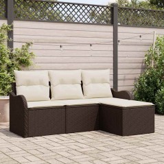 vidaXL Set di divani da giardino 4 pezzi con cuscini in poliestere marrone