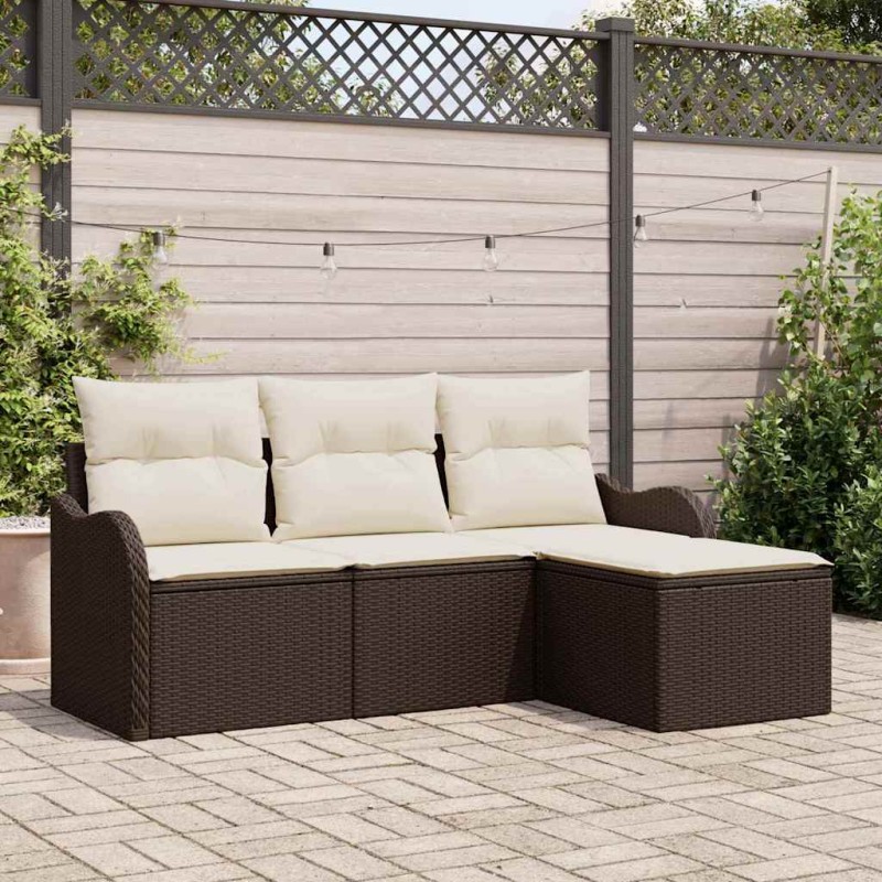 vidaXL Set di divani da giardino 4 pezzi con cuscini in poliestere marrone