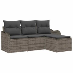 vidaXL Set Divano da Giardino 4 Pezzi con Cuscini in Rattan Grigio
