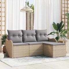 vidaXL Set di divani da giardino in 4 pezzi con cuscini beige in rattan sintetico
