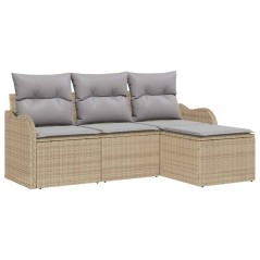 vidaXL Set di divani da giardino in 4 pezzi con cuscini beige in rattan sintetico