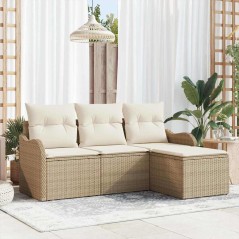 vidaXL Set Divano da Giardino 4 Pezzi con Cuscini Beige in Rattan Sintetico
