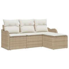 vidaXL Set Divano da Giardino 4 Pezzi con Cuscini Beige in Rattan Sintetico